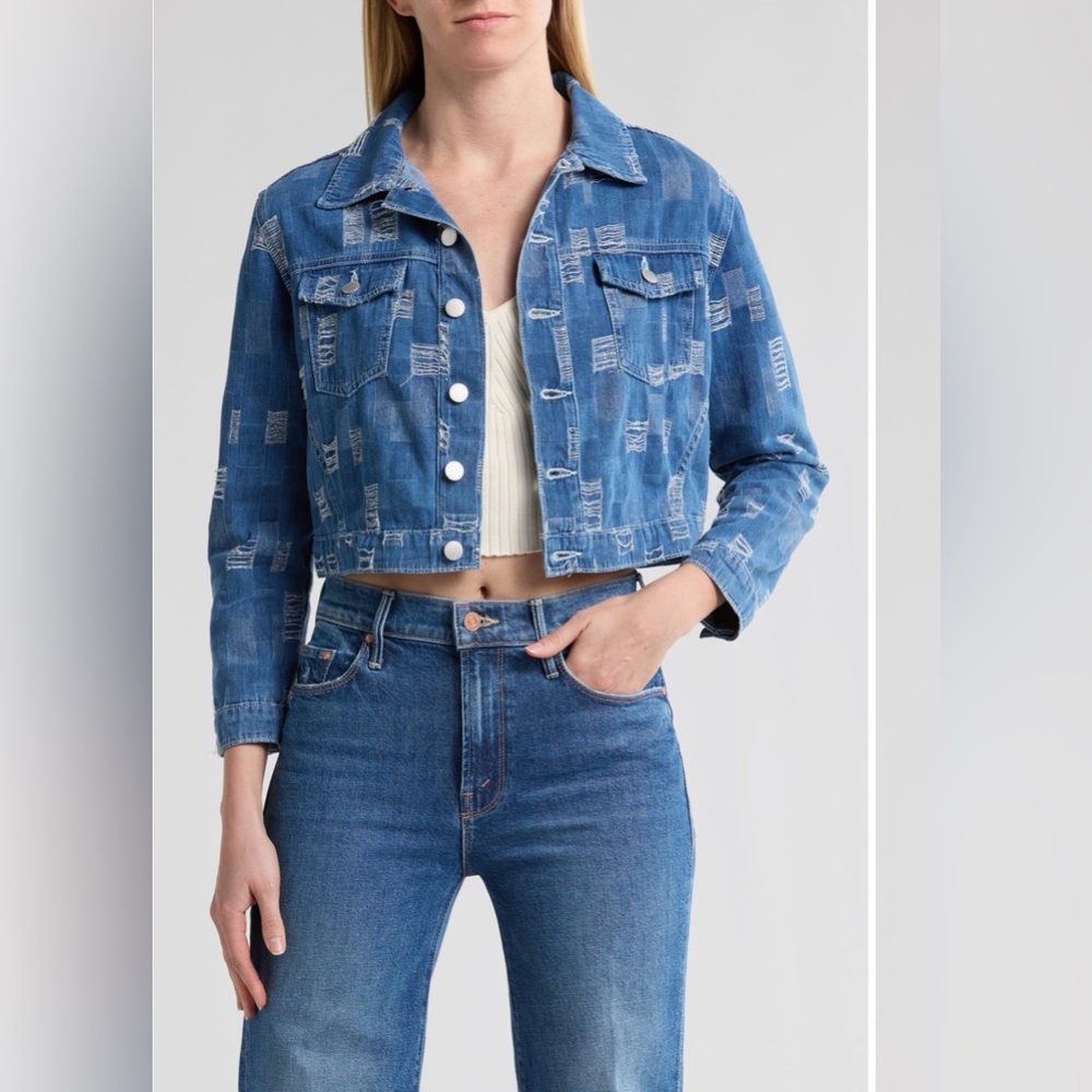 NWT L’AGENCE Koda Distressed Crop Denim Jacket